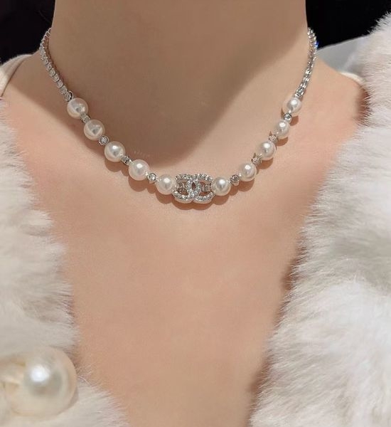 Chanel Elegant Pearl Rhinestone Pendant Necklace