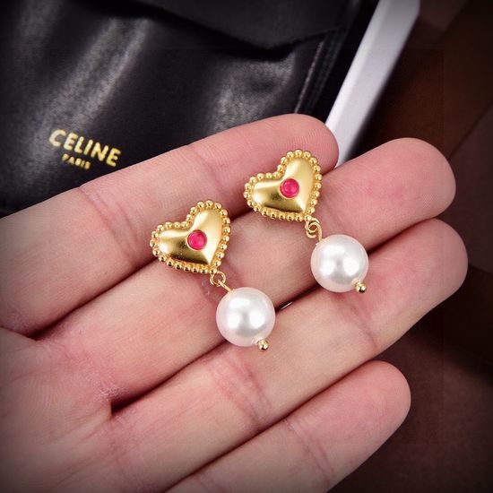 Celine Trendy Heart Pearl 18K Gold Plated Earrings