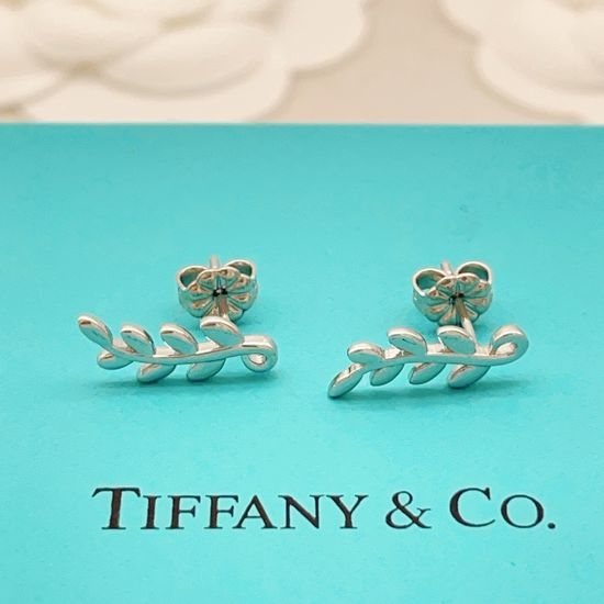 Fendi Silver Leaf Design Stud Earrings
