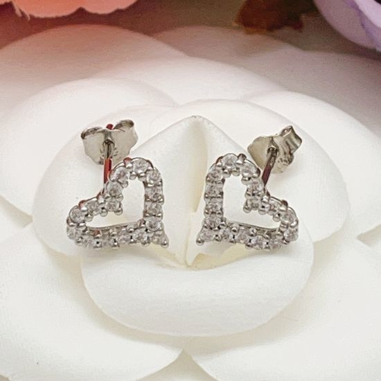Fendi Silver Diamond Heart Stud Earrings