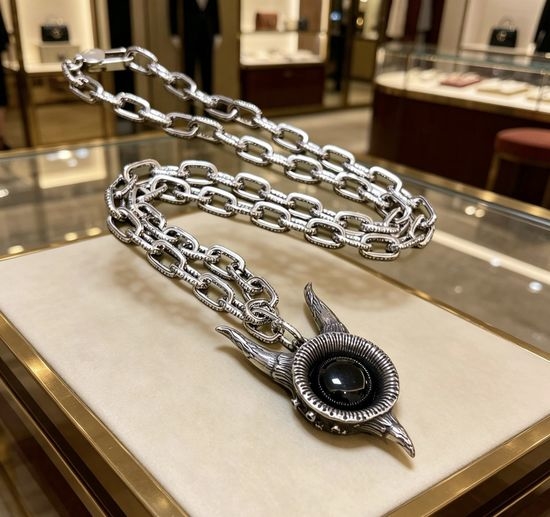 Gucci Vintage Silver Tag Distressed Pendant Necklace
