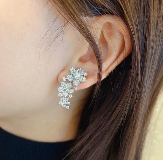 Polo Ralph Lauren Large Floral Design Cubic Zirconia Earrings