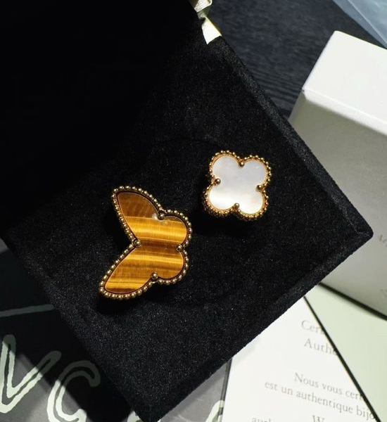 Van Cleef & Arpels VCA Tiger Eye Stone Butterfly Ring