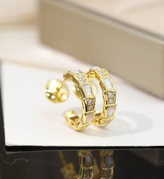 Bottega Veneta BV Mother Of Pearl Inlaid Diamond Earrings