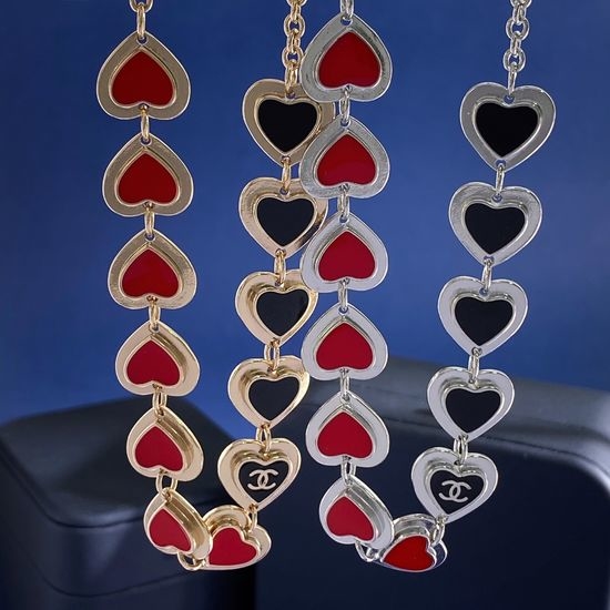 Chanel Enamel Heart Pendant Necklace Adjustable
