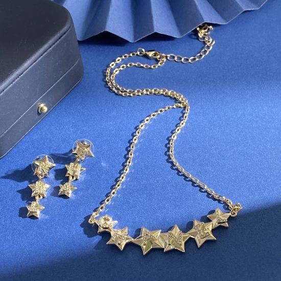 Chanel Rhinestone Star Pendant Jewelry Set Brass