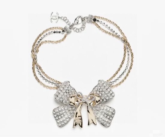 Chanel Bow Knot Rhinestone Necklace Two Tone