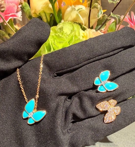 Van Cleef & Arpels VCA Turquoise Butterfly Pendant Necklace
