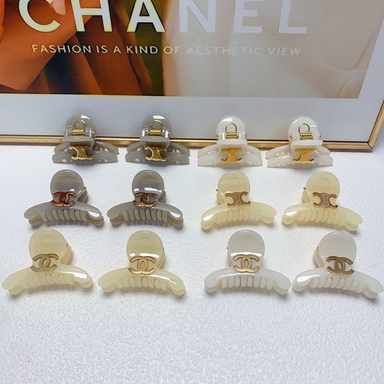 Chanel Mini Acetate Hair Claw Clips Pair