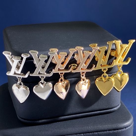 Louis Vuitton LV Heart Shaped Brass Stud Earrings