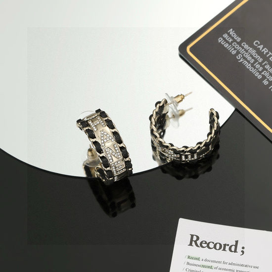 Chanel Black Leather Sterling Silver Stud Earrings