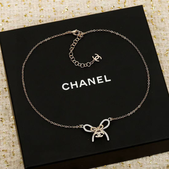 Chanel Chanel Inspired Bow Necklace with Sparkle