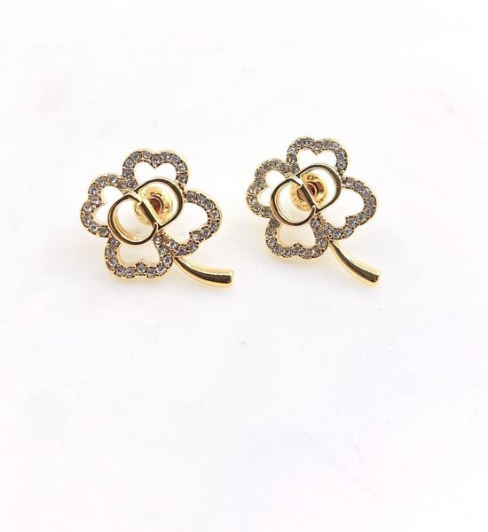 Christian Dior CD Hollow Flower Rhinestone Studs