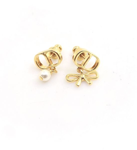 Christian Dior CD Bow Pearl Drop Earrings