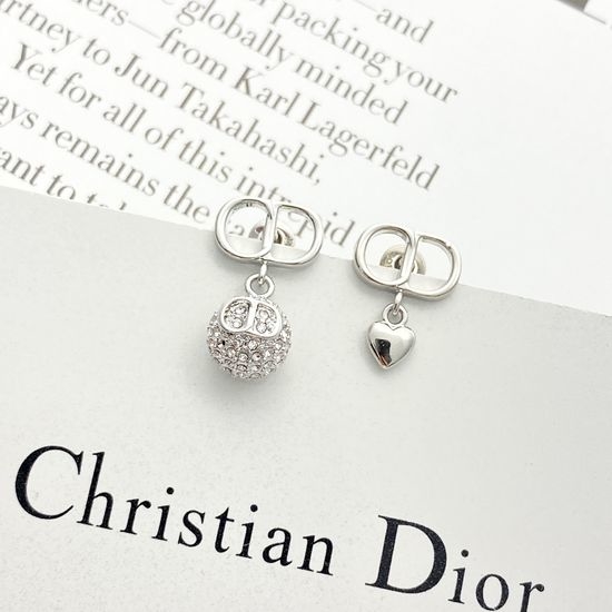 Christian Dior CD Silver CD Heart Diamond Ball Asymmetric Earrings