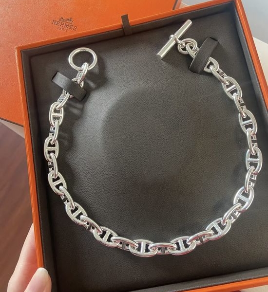 Hermes Pig Nose Pattern Necklace Engraved Logo