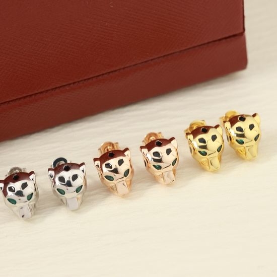 Cartier Leopard Pattern Stud Earrings Silver Needle