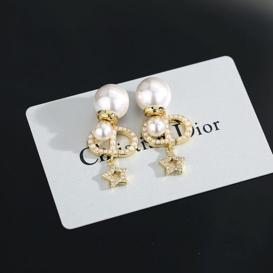 Christian Dior CD Pearl Letter Stud Earrings Delicate Work