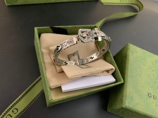 Gucci Vine Engraved Bangle Silver Finish Jewelry