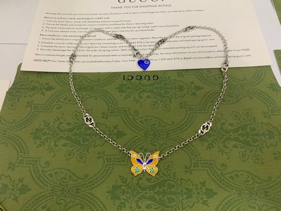 Gucci Enamel Butterfly Pendant Necklace