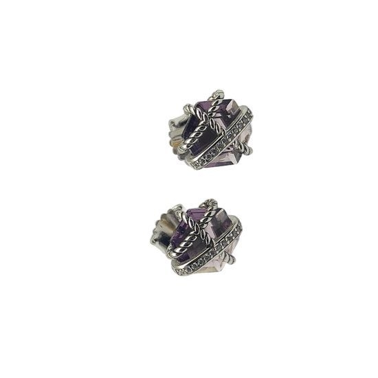 David Yurman Hexagonal Amethyst Diamond Stud Earrings