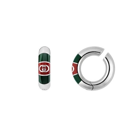 Gucci Red Green Enamel Hoop Earrings