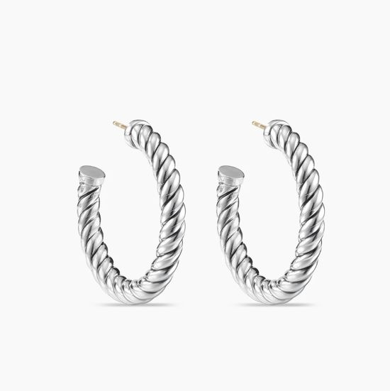 David Yurman Silver Twisted Wire Drop Earrings