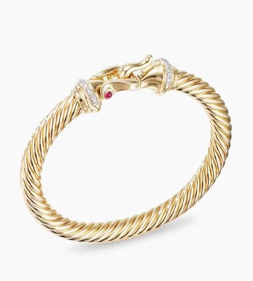 David Yurman Diamond Hook Clasp Gold Bangle Comfort Fit