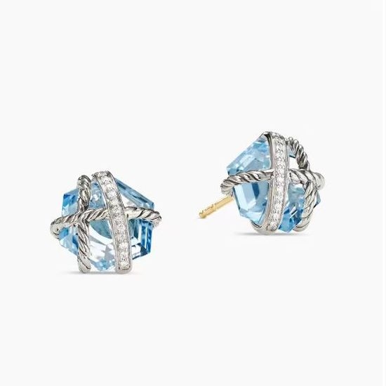 David Yurman Hexagon Blue Crystal Stud Earrings Premium Metal