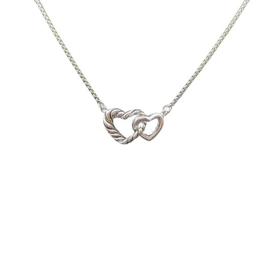 David Yurman Double Heart Clasp Silver Necklace Adjustable