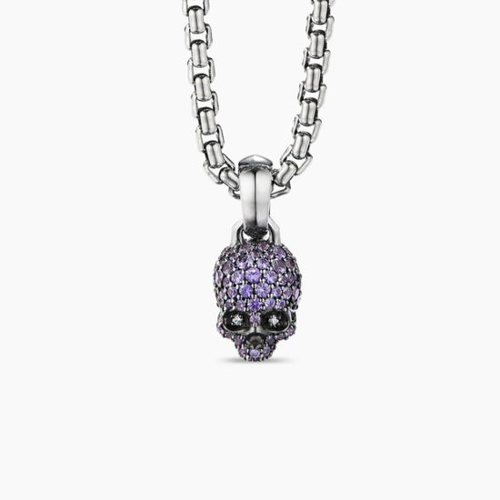 David Yurman Sliver Skull Pendant Necklace With Amethyst
