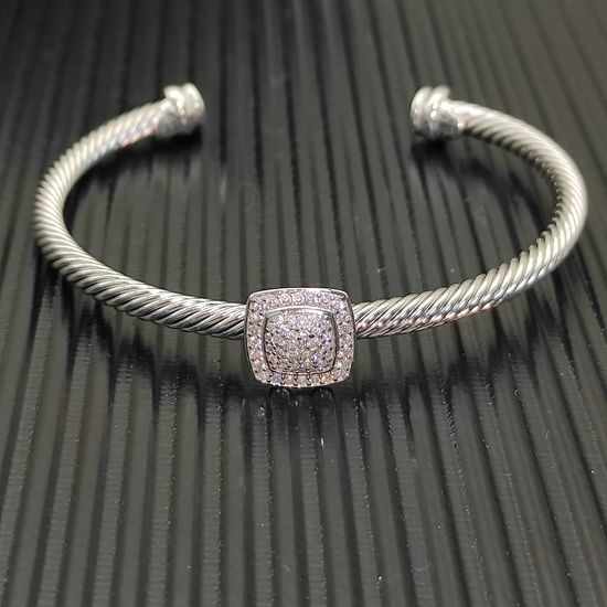 David Yurman Silver Pave Square Diamond Bangle