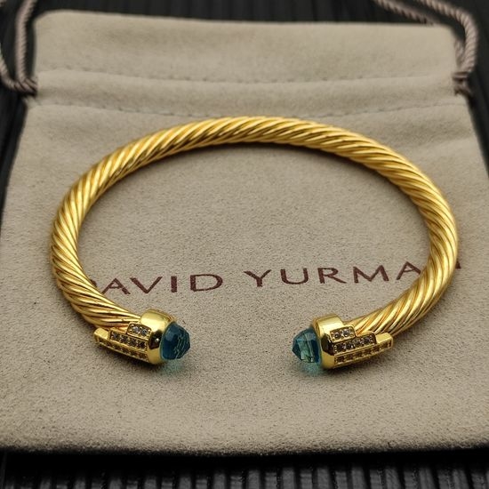David Yurman Gold Blue Sapphire Diamond Bangle Jewelry
