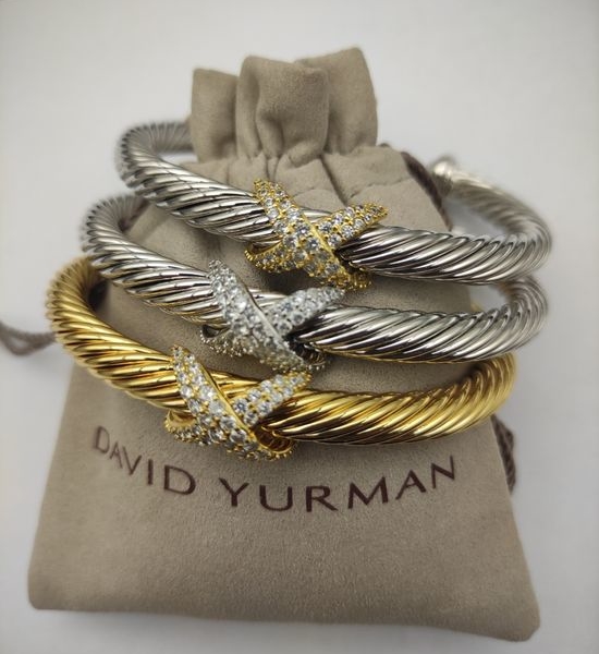 David Yurman X-shaped Rhinestone Cuff Bangle