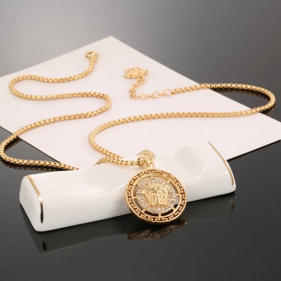 Versace Relief Pattern Circle Pendant Necklace