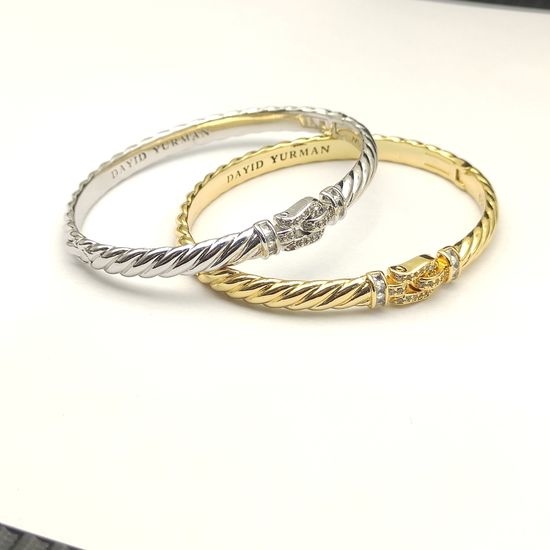 David Yurman Gold Engraved Wave Buckle Bangle Diamond Inlaid