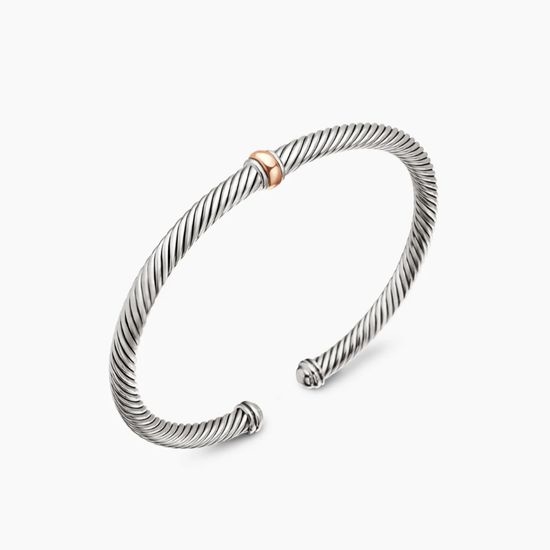 David Yurman Rose Gold Two Tone Single Bead Bangle