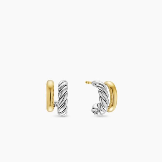 David Yurman Two-Tone Double Hoop Huggie Earrings