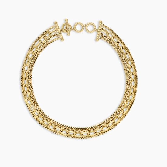 David Yurman Gold Multi Row Chain Necklace Adjustable