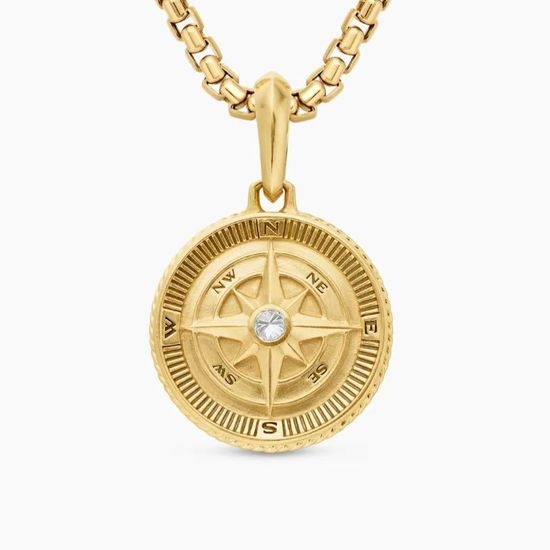David Yurman Gold Compass White Zircon Pendant Necklace
