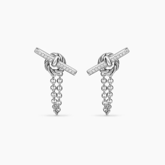 David Yurman Sterling Silver Diamond Chain Earrings
