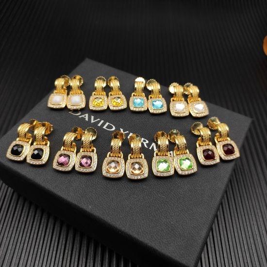 David Yurman Gold Crystal Button Drop Earrings
